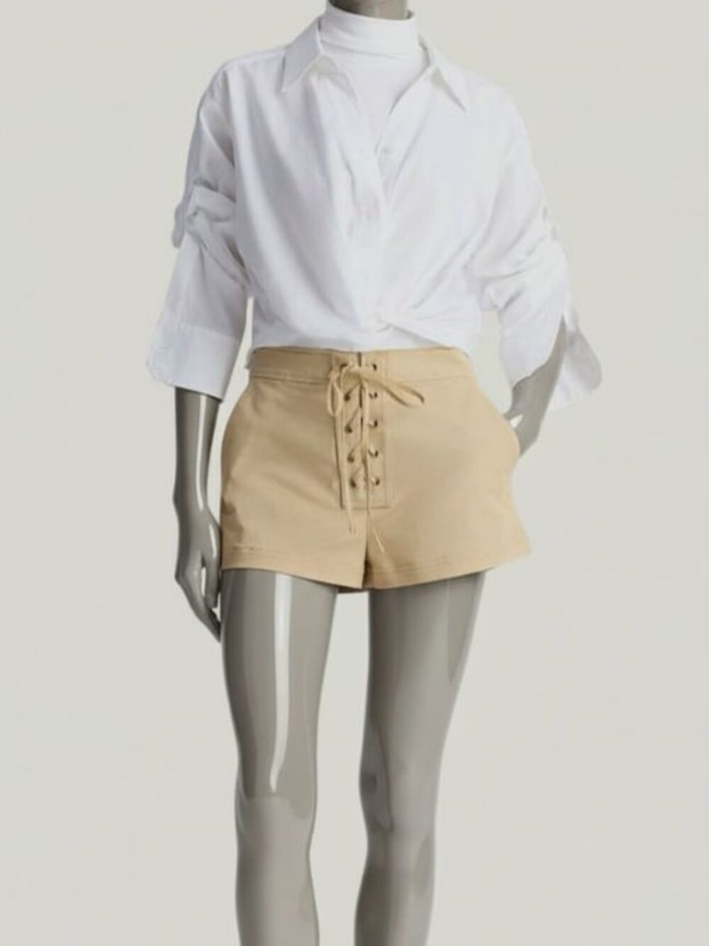 A.L.C. Women's White Leo Collared Long Sleeve Gathered Hem Blouse Top Size 4